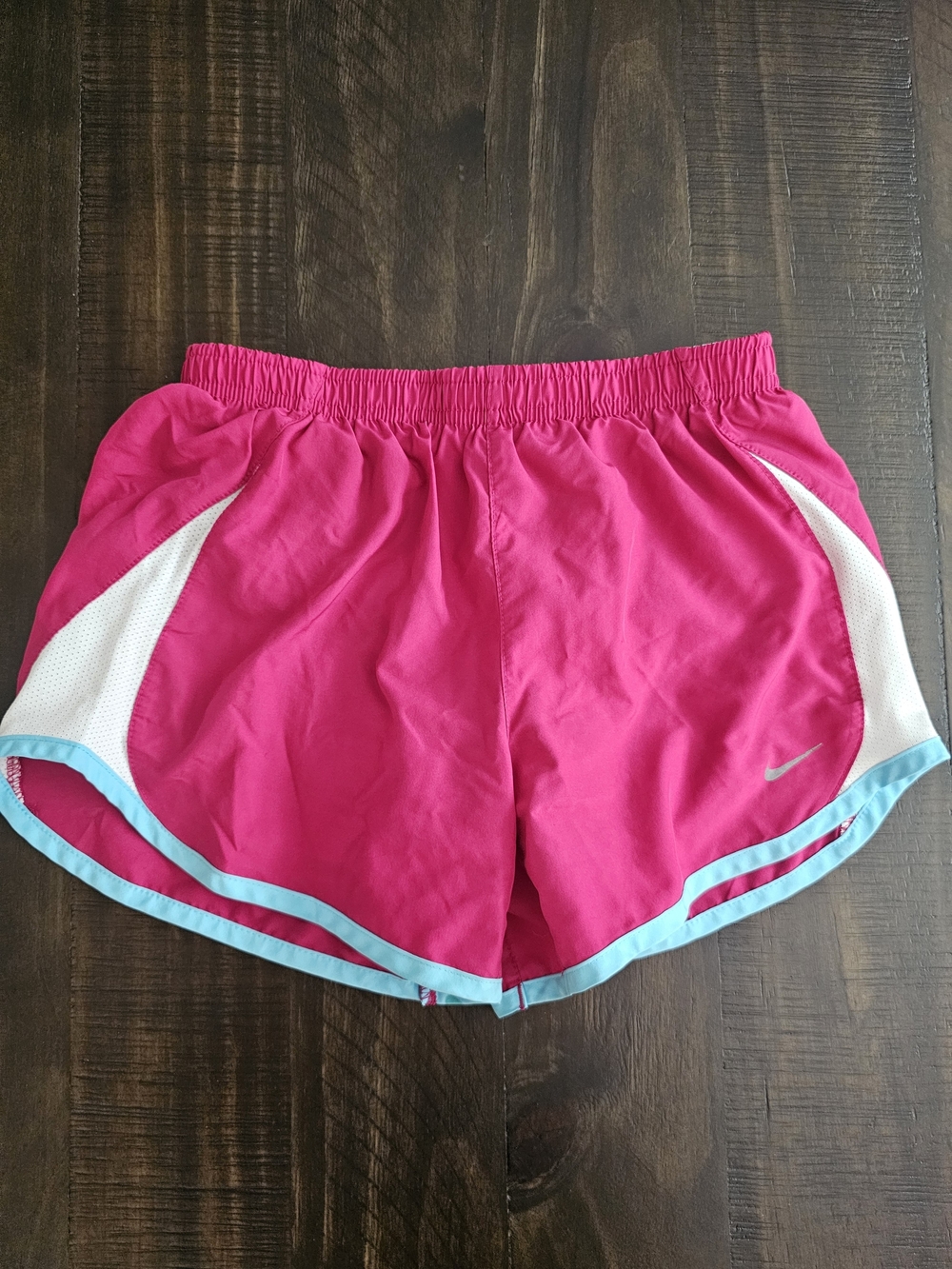 Nike Bright Pink Girls' Athletic Shorts with Light Blue Trim